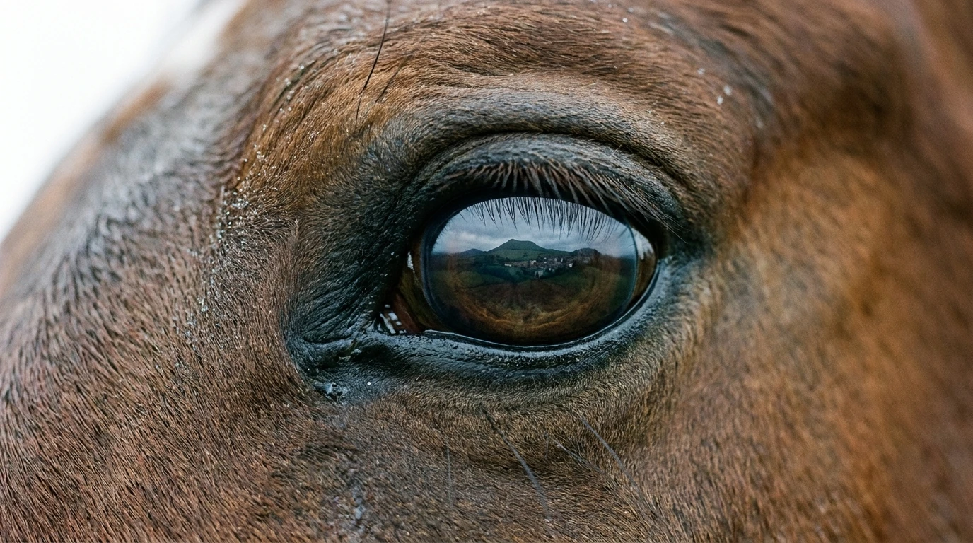 Un regard de cheval au Écurie des Orgues, Usson