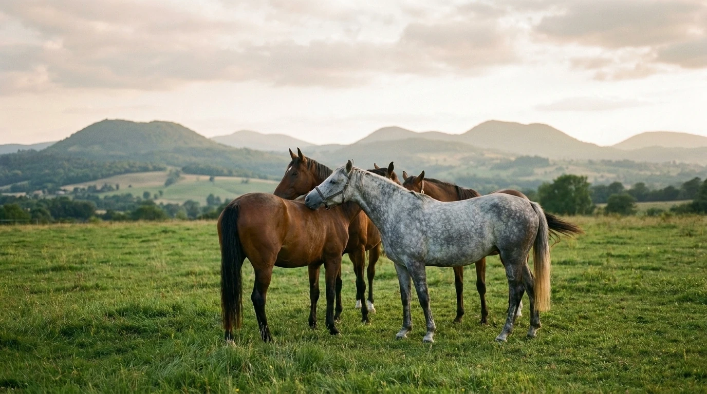 Les chevaux du Écurie des Orgues en liberté, Puy-de-Dôme